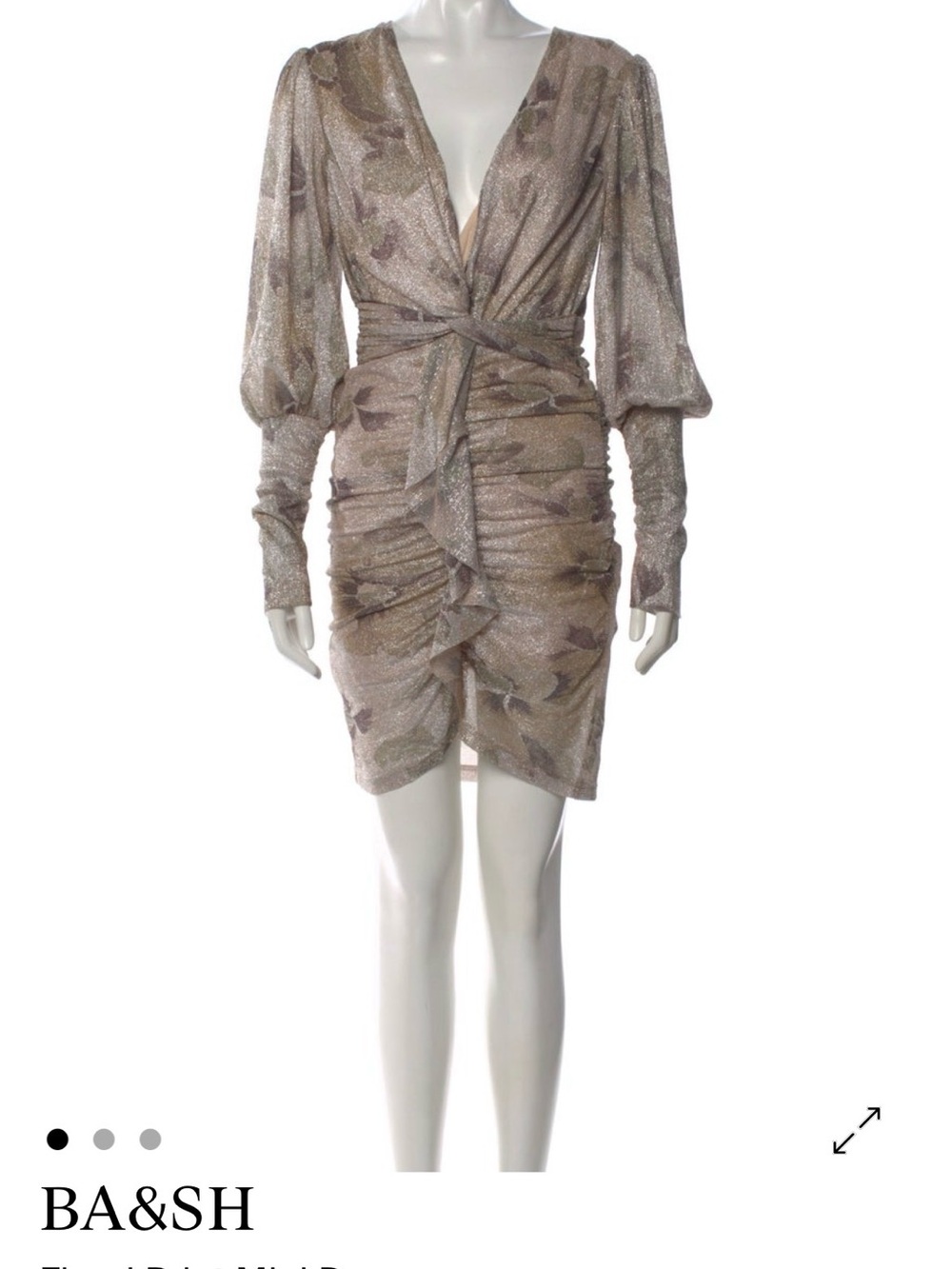 ba&sh Silver Bodycon Dress with Bishop Sleeves
